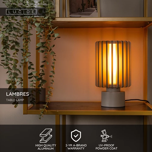 Lucide LAMBRES - Table lamp - Ø 15 cm - 1xE27 - Taupe - USP